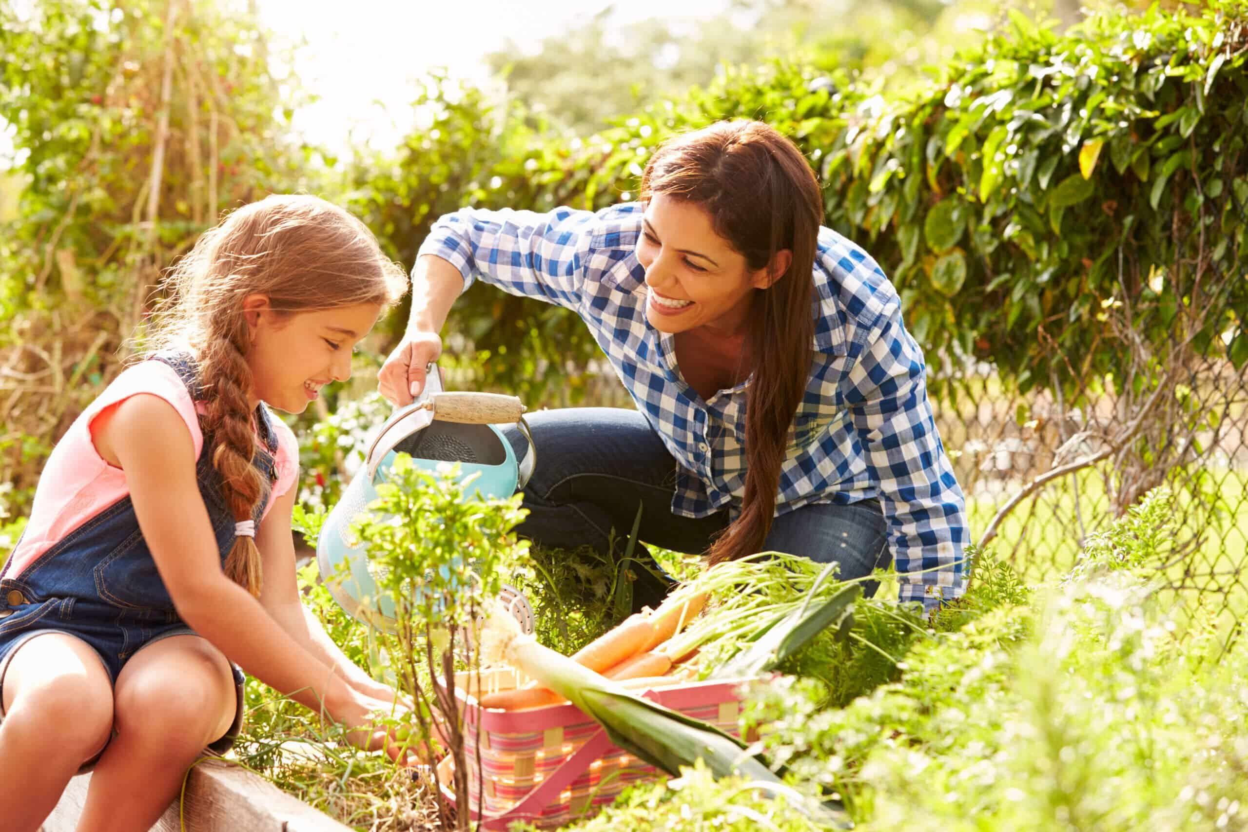 Mother and daughter gardening